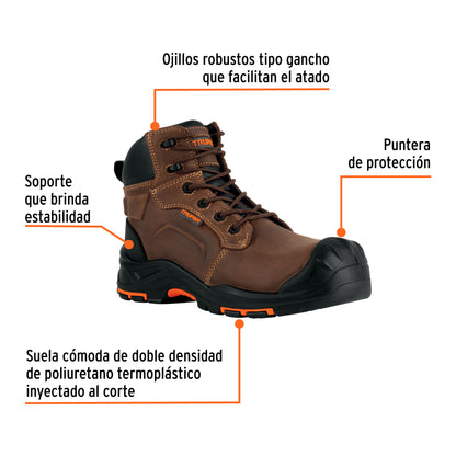 Bota de Seguridad Dieléctrica Truper ZC-426C #26 Café - Antifatiga con Puntera de Protección, Resistente a Aceites y Solventes - Calzado Industrial de Piel para Trabajadores