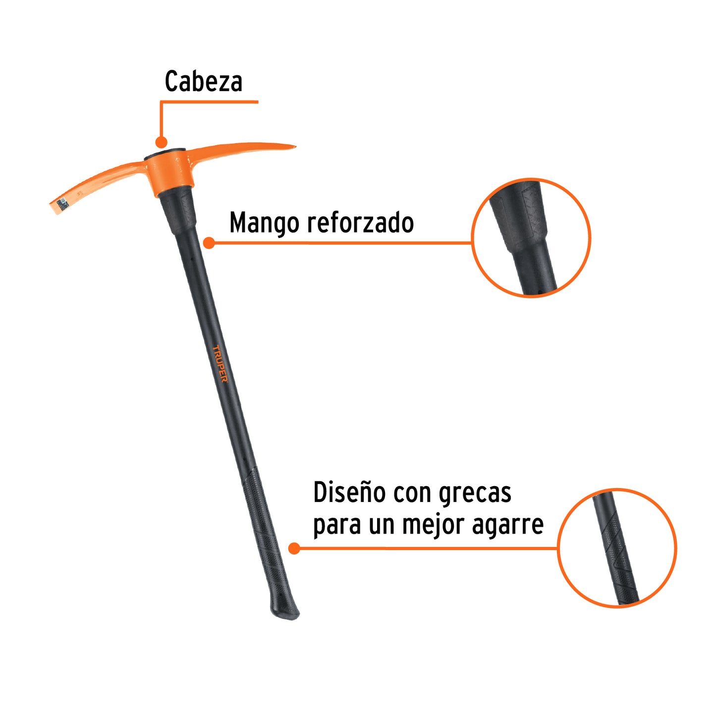 Zapapico Truper 4 lb Mango Fibra Vidrio 36" - Herramienta Profesional para Desenterrar Raíces y Romper Tierra Dura - ZP-4M