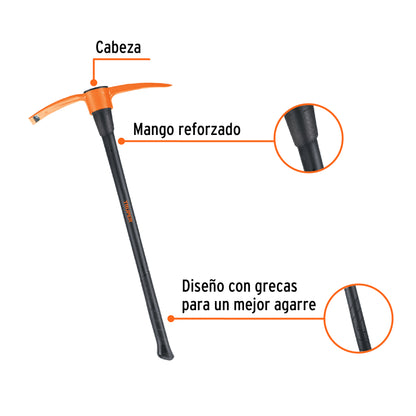 Zapapico Truper 4 lb Mango Fibra Vidrio 36" - Herramienta Profesional para Desenterrar Raíces y Romper Tierra Dura - ZP-4M