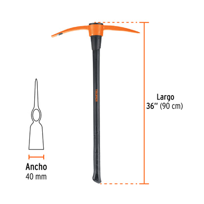 Zapapico Truper 4 lb Mango Fibra Vidrio 36" - Herramienta Profesional para Desenterrar Raíces y Romper Tierra Dura - ZP-4M