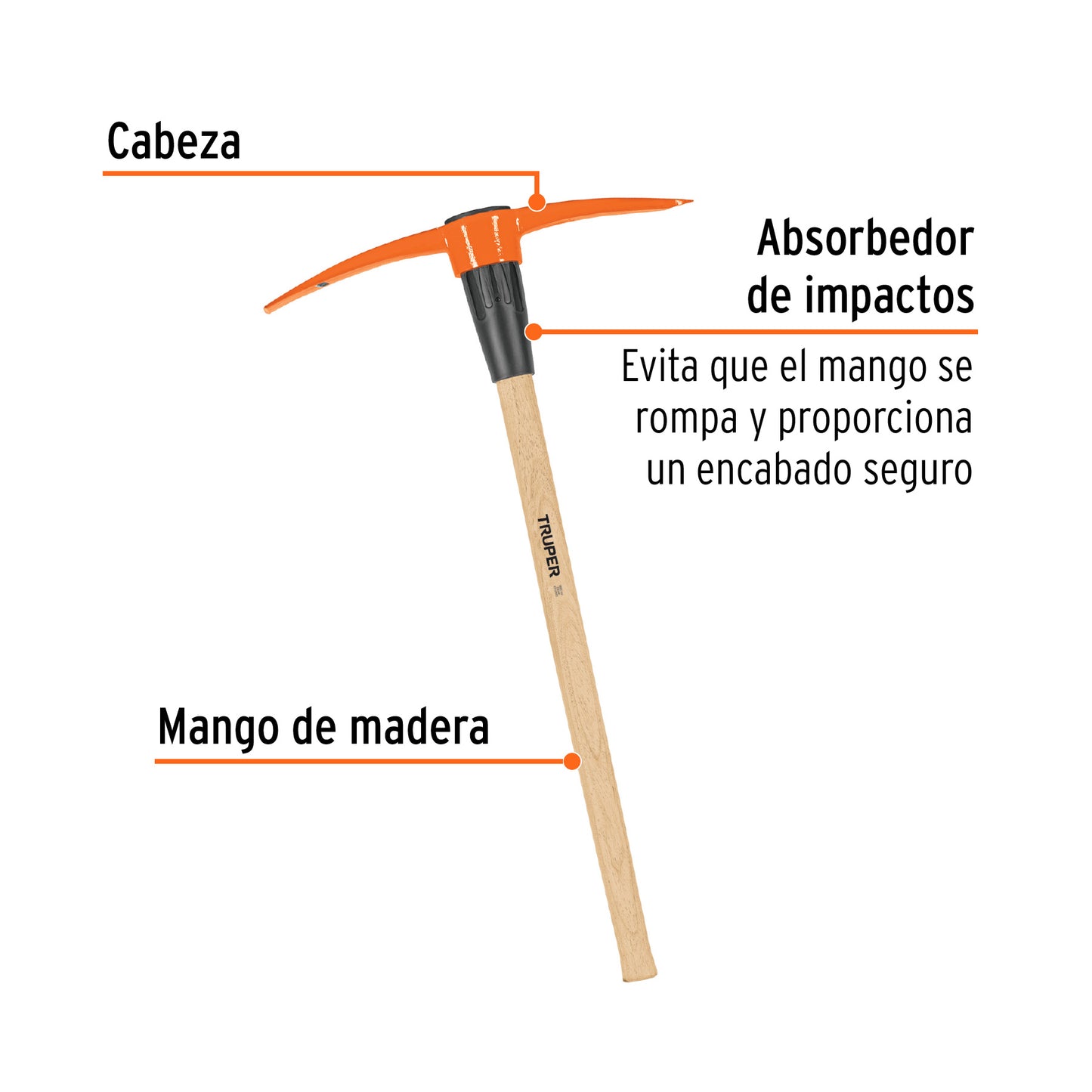 Zapapico Truper 5 lb Mango Madera 36" - Herramienta Profesional para Desenterrar Raíces y Romper Tierra Dura - ZP-5MM