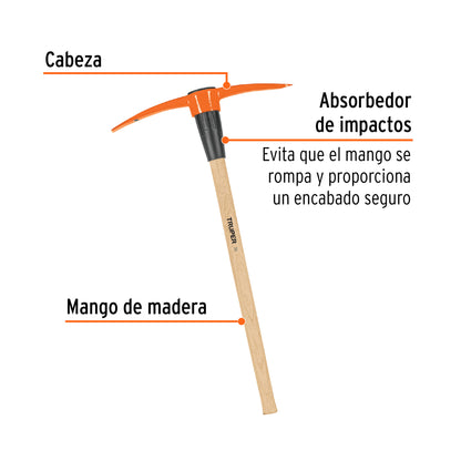 Zapapico Truper 5 lb Mango Madera 36" - Herramienta Profesional para Desenterrar Raíces y Romper Tierra Dura - ZP-5MM