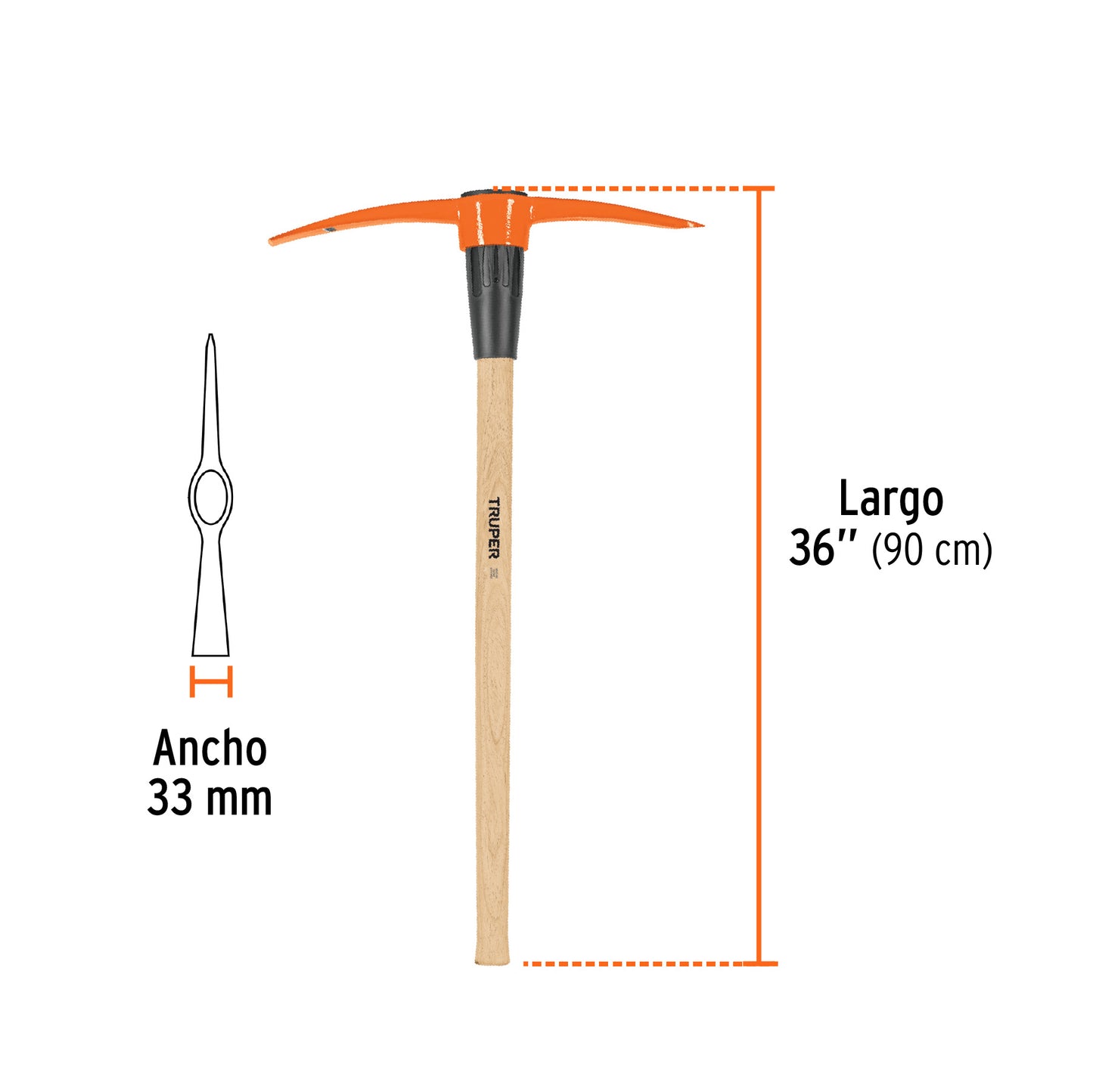 Zapapico Truper 5 lb Mango Madera 36" - Herramienta Profesional para Desenterrar Raíces y Romper Tierra Dura - ZP-5MM