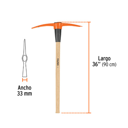 Zapapico Truper 5 lb Mango Madera 36" - Herramienta Profesional para Desenterrar Raíces y Romper Tierra Dura - ZP-5MM