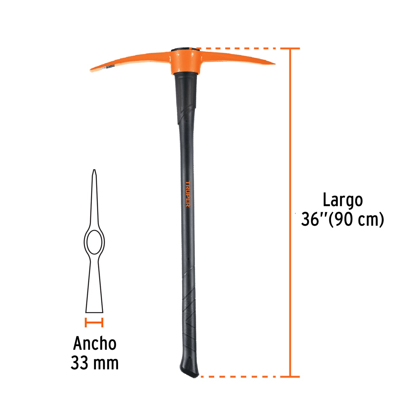 Zapapico Truper 5 lb Mango Fibra Vidrio 36" - Herramienta Profesional para Desenterrar Raíces y Romper Tierra Dura ZP-5M