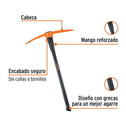 Zapapico Truper 6 lb Mango Fibra Vidrio 36" - Herramienta Profesional para Desenterrar Raíces y Romper Tierra Dura - ZP-6M