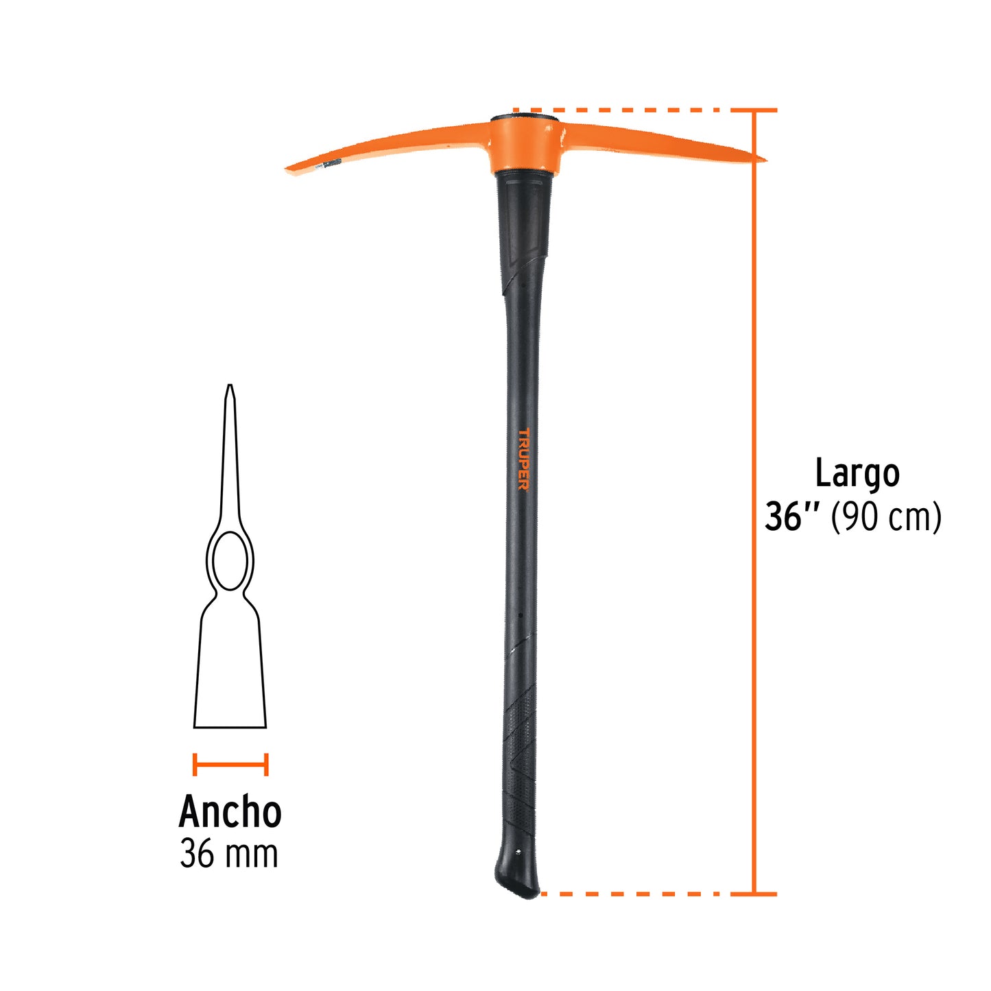 Zapapico Truper 6 lb Mango Fibra Vidrio 36" - Herramienta Profesional para Desenterrar Raíces y Romper Tierra Dura - ZP-6M