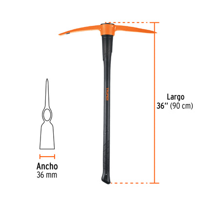 Zapapico Truper 6 lb Mango Fibra Vidrio 36" - Herramienta Profesional para Desenterrar Raíces y Romper Tierra Dura - ZP-6M