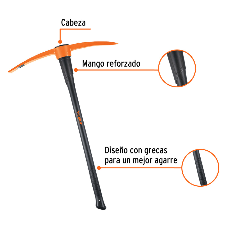 Zapapico Truper 7 lb Mango Fibra Vidrio 36" - Herramienta Profesional para Desenterrar Raíces y Romper Tierra Dura ZP-7M