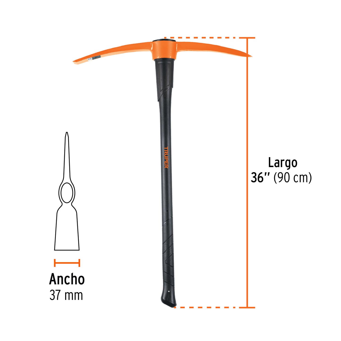 Zapapico Truper 7 lb Mango Fibra Vidrio 36" - Herramienta Profesional para Desenterrar Raíces y Romper Tierra Dura ZP-7M