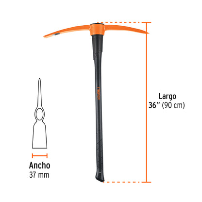 Zapapico Truper 7 lb Mango Fibra Vidrio 36" - Herramienta Profesional para Desenterrar Raíces y Romper Tierra Dura ZP-7M