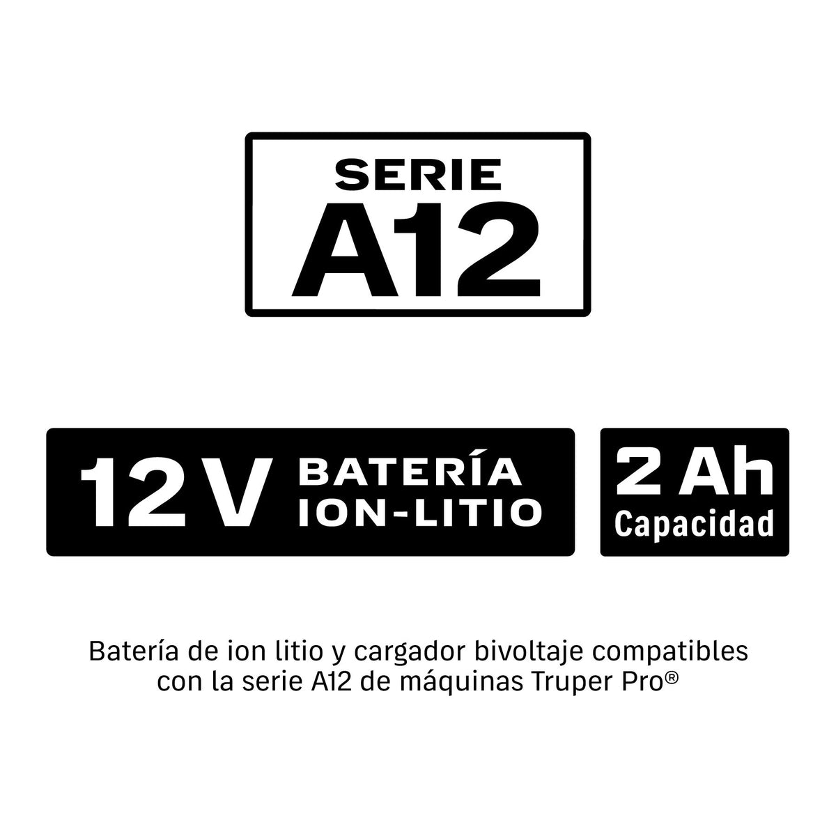 Batería de ion litio de 12 V y 2 Ah compatible con la serie A12 de máquinas Truper Pro