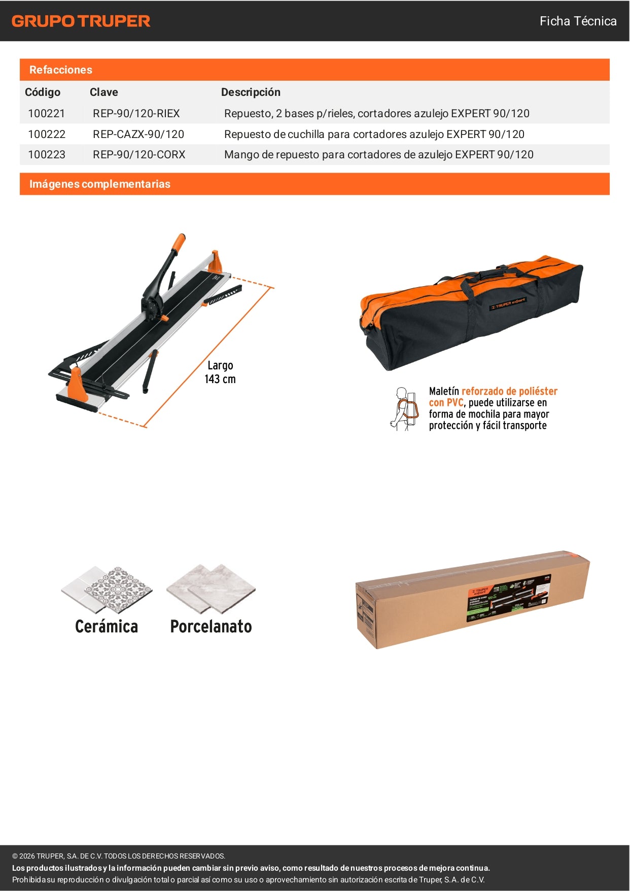 Cortador de Azulejo 120 cm Gran Formato con Maletín EXPERT | TRUPER®