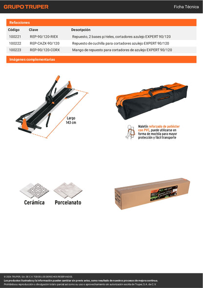 Cortador de Azulejo 120 cm Gran Formato con Maletín EXPERT | TRUPER®