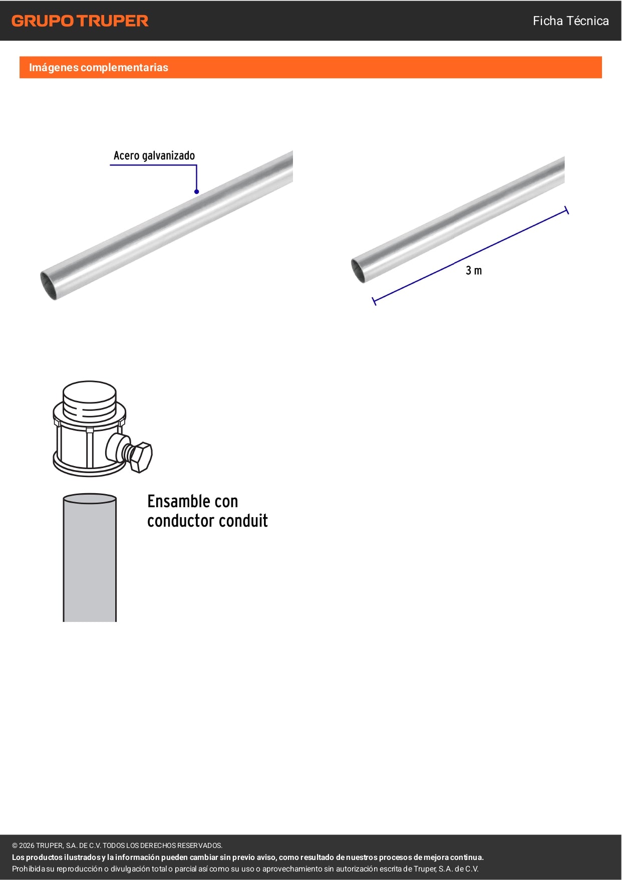 Tubo conduit eléctrico 1/2" pared extra delgada 0.7 mm, etiqueta azul, 3 metros. Ideal para instalaciones eléctricas residenciales y comerciales. Marca VOLTECK®.