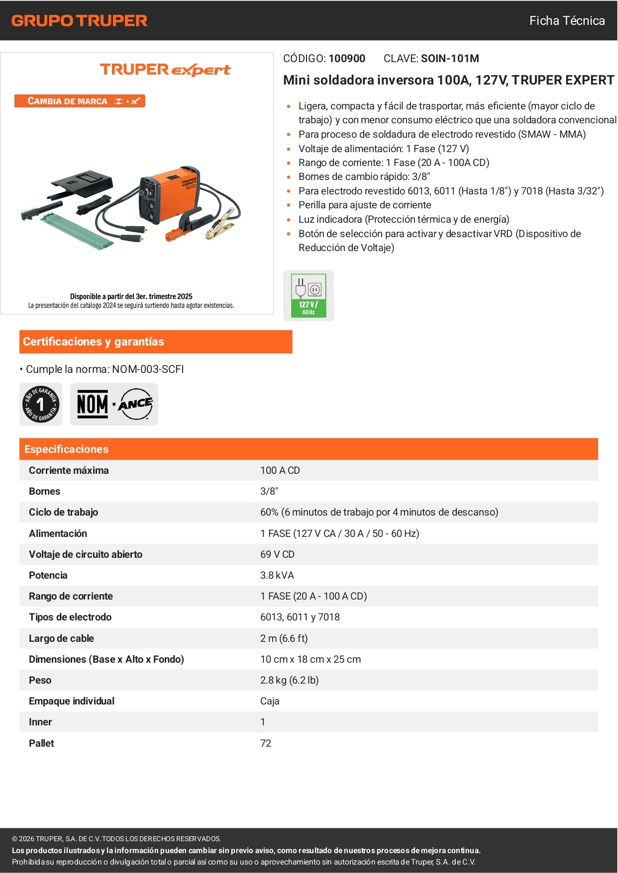 Mini soldadora inversora 100A, 127V, TRUPER EXPERT