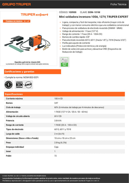 Mini soldadora inversora 100A, 127V, TRUPER EXPERT