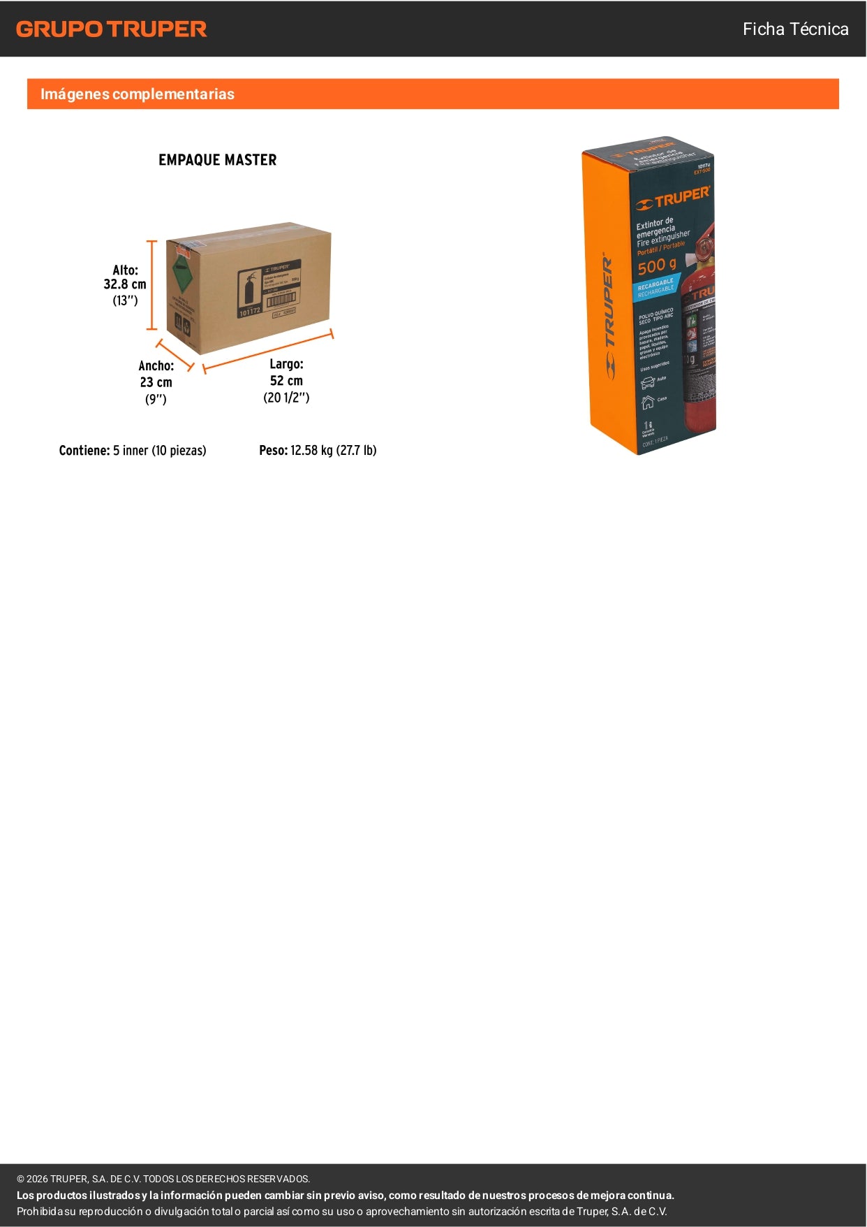Extintor Portátil TRUPER 0.5 kg Polvo Tipo ABC Recargable