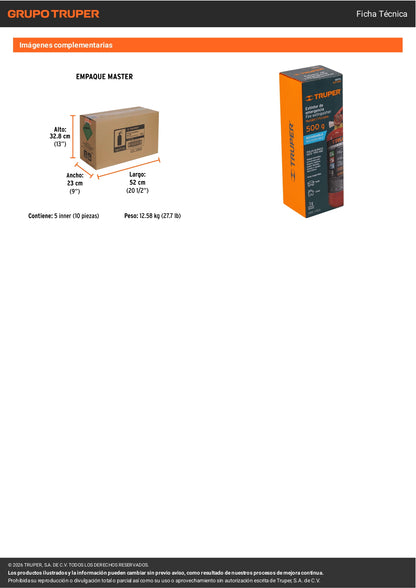 Extintor Portátil TRUPER 0.5 kg Polvo Tipo ABC Recargable