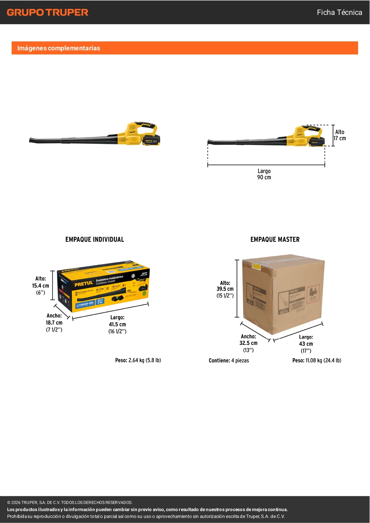 Sopladora Inalámbrica PRETUL 20V – Batería 4Ah Incluida
