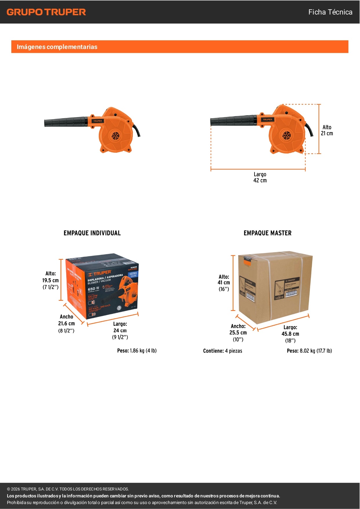 Sopladora y aspiradora eléctrica Truper 650W, ideal para taller y jardín. Potente, versátil y fácil de usar.
