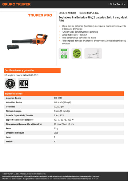 Sopladora Eléctrica 960W TRUPER | Soplador para Taller y Obra