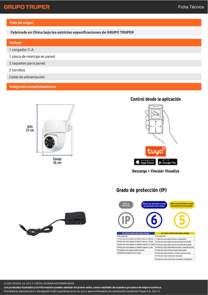 Cámara de seguridad WiFi robotizada tipo domo 3MP VOLTECK. Monitoreo inteligente para tu hogar o negocio