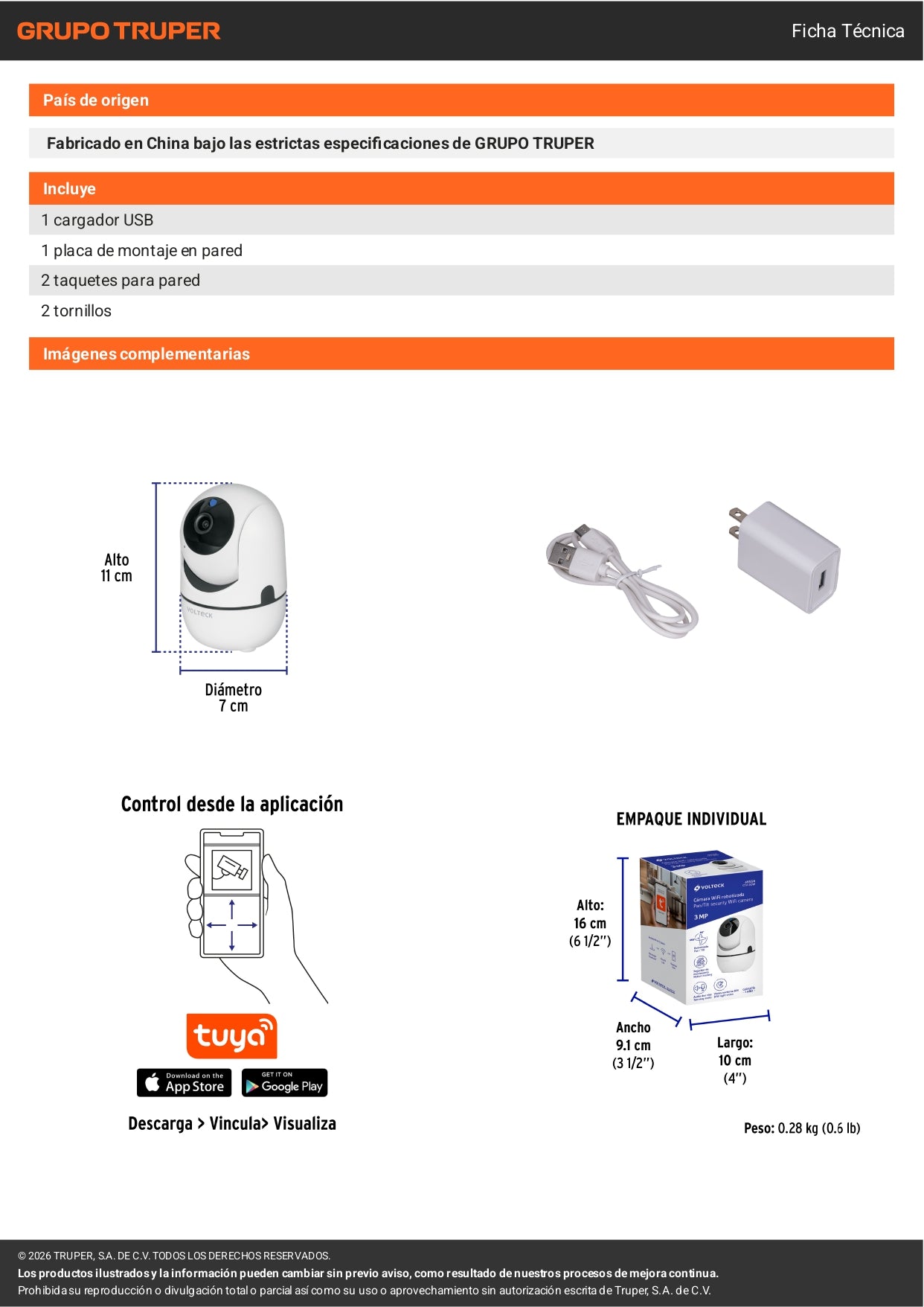 Cámara WiFi Inalámbrica 3MP VOLTECK – Motorizada 360°, Visión Nocturna