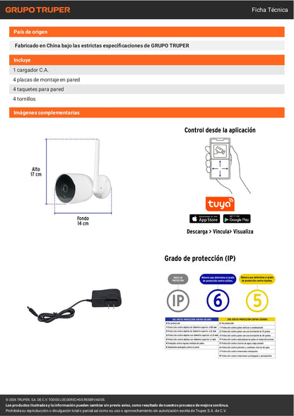 Cámara de Seguridad WiFi Tipo Bala 2MP Exterior