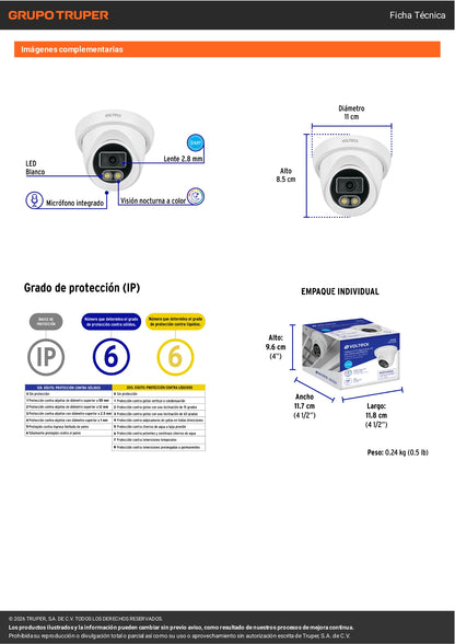 Cámara Domo IP 5MP Lente 2.8mm con Micrófono | VOLTECK CTV-51A