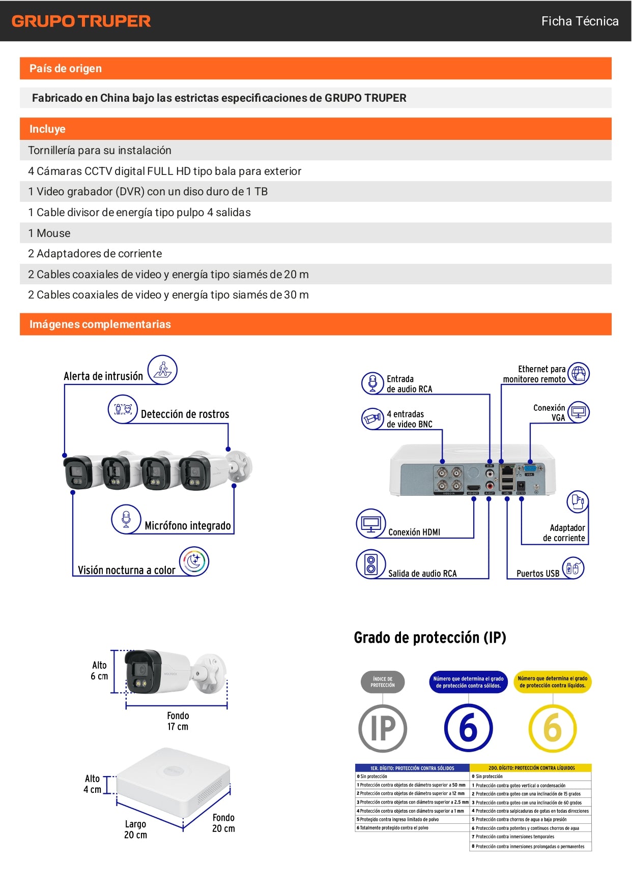 Kit de Videovigilancia 4 Cámaras 5MP DVR 4 Canales 1TB VOLTECK®