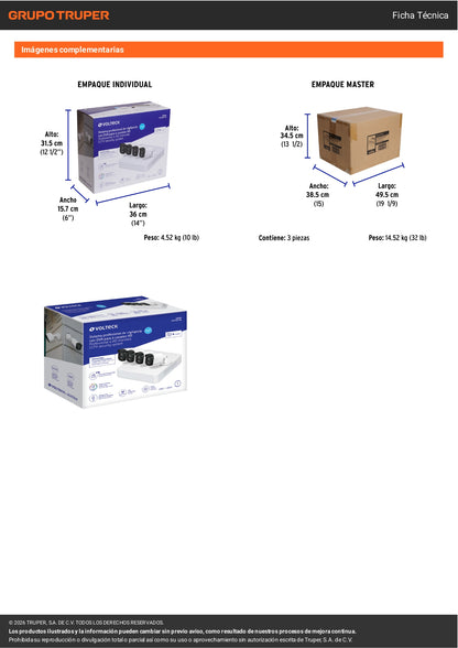 Kit de Videovigilancia 4 Cámaras 5MP DVR 4 Canales 1TB VOLTECK®