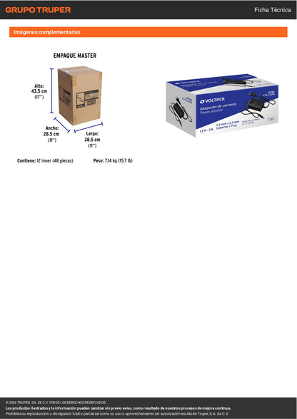 Fuente de Alimentación 12V 2A para CCTV VOLTECK | Cable DC Incluido