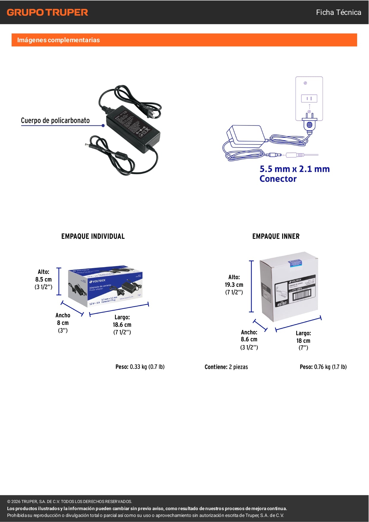 Fuente 12V 5A VOLTECK para CCTV. Alimentación estable para cámaras con cable largo. Ideal para cualquier posicionamiento de instalación. Envío a todo México.
