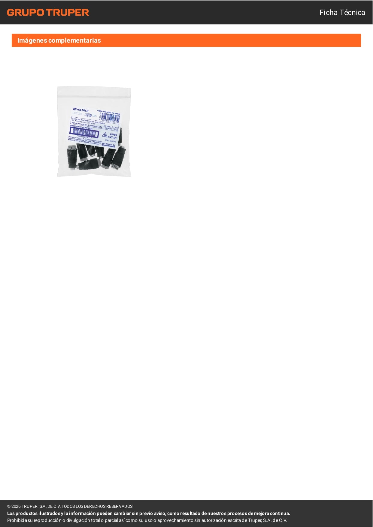 Conector de energía para CCTV tipo hembra, VOLTECK