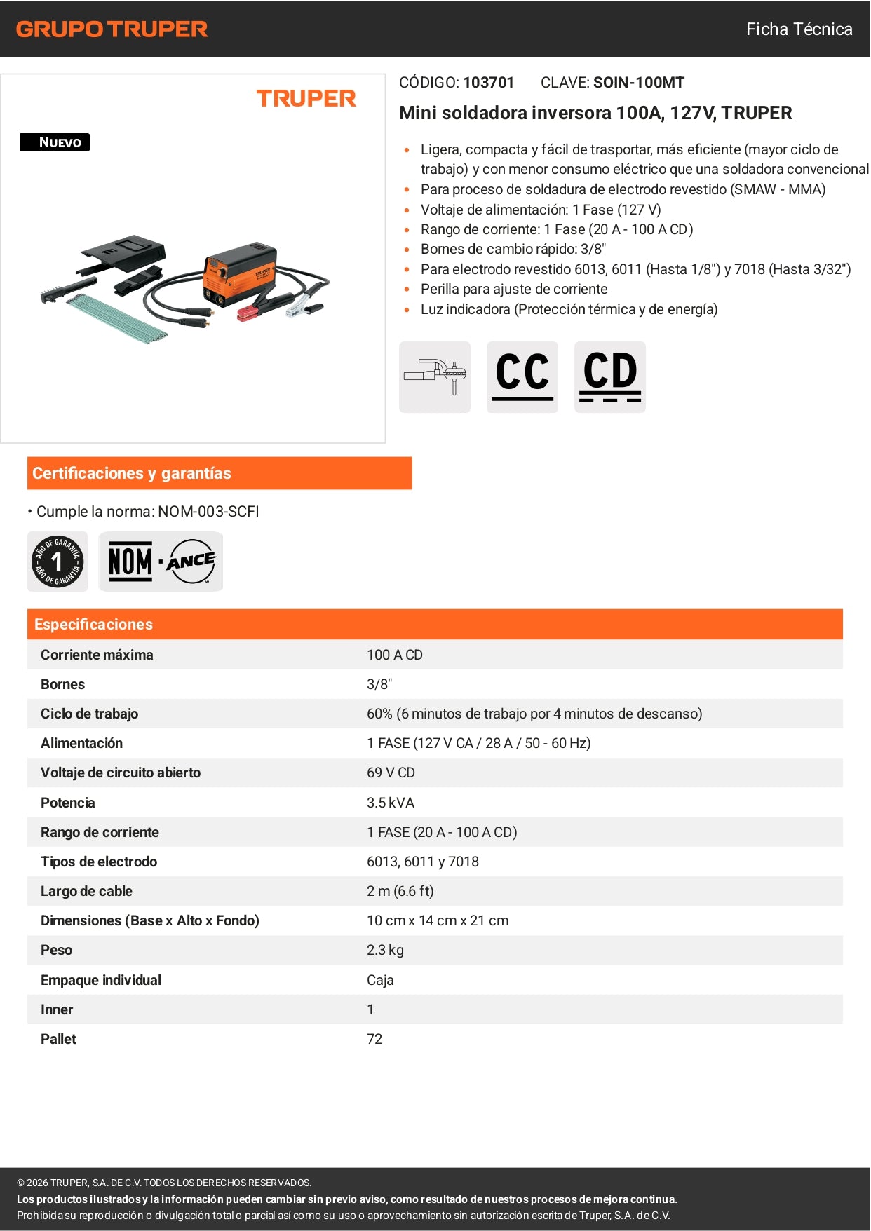 Mini soldadora inversora 100A, 127V, TRUPER