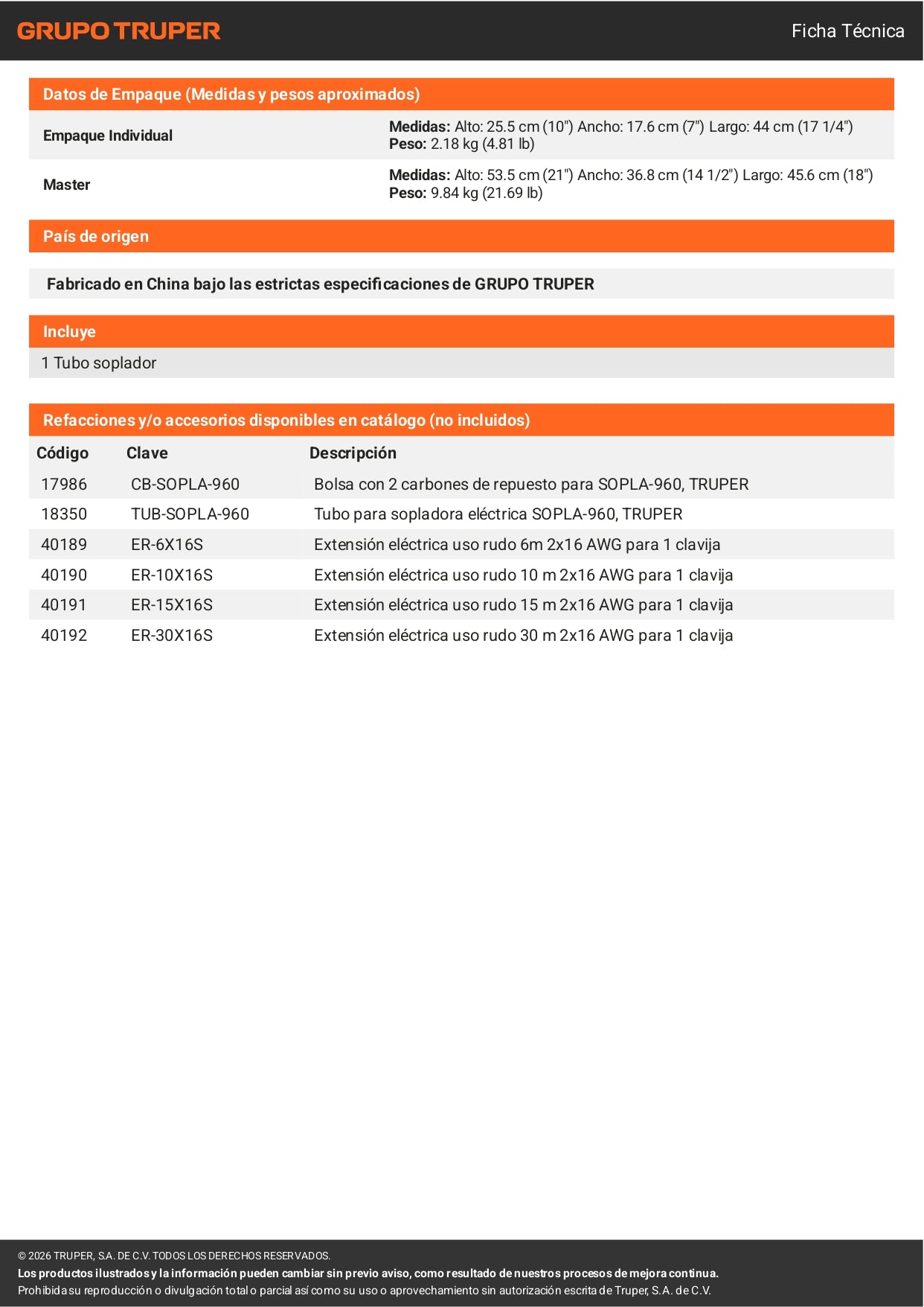 Sopladora Eléctrica TRUPER 960W – Soplador Industrial con Cable
