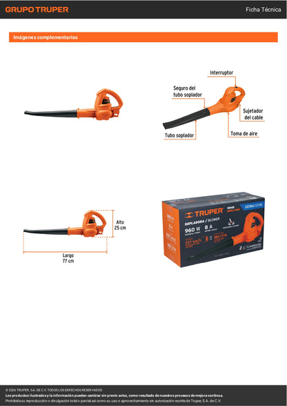 Sopladora Eléctrica TRUPER 960W – Soplador Industrial con Cable