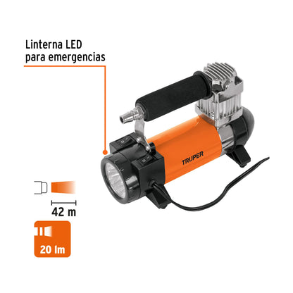 Linterna LED para emergencias del inflador Truper COMP-12, de 20 lúmenes y 42 m de alcance
