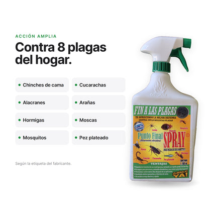 Punto Final Spray contra chinches de cama, cucarachas, alacranes, arañas, hormigas, moscas, mosquitos y pez plateado