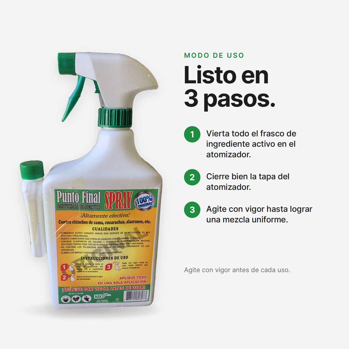 Modo de uso de Punto Final Spray en 3 pasos