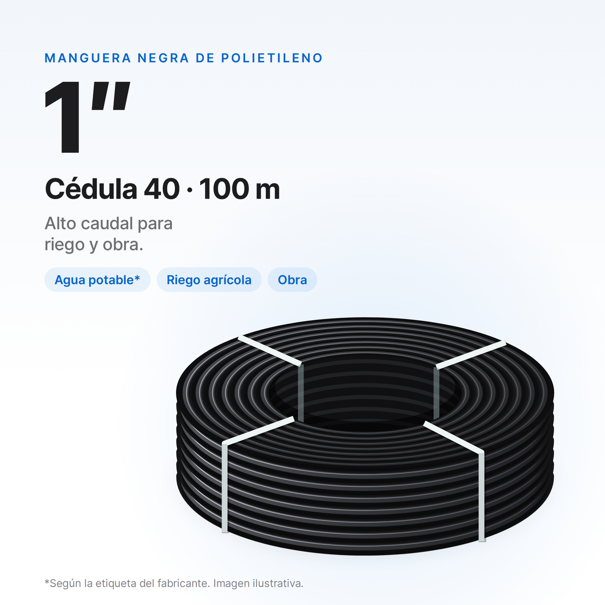 Manguera negra de polietileno de 1 pulgada, cédula 40, en rollo de 100 m para agua potable y riego