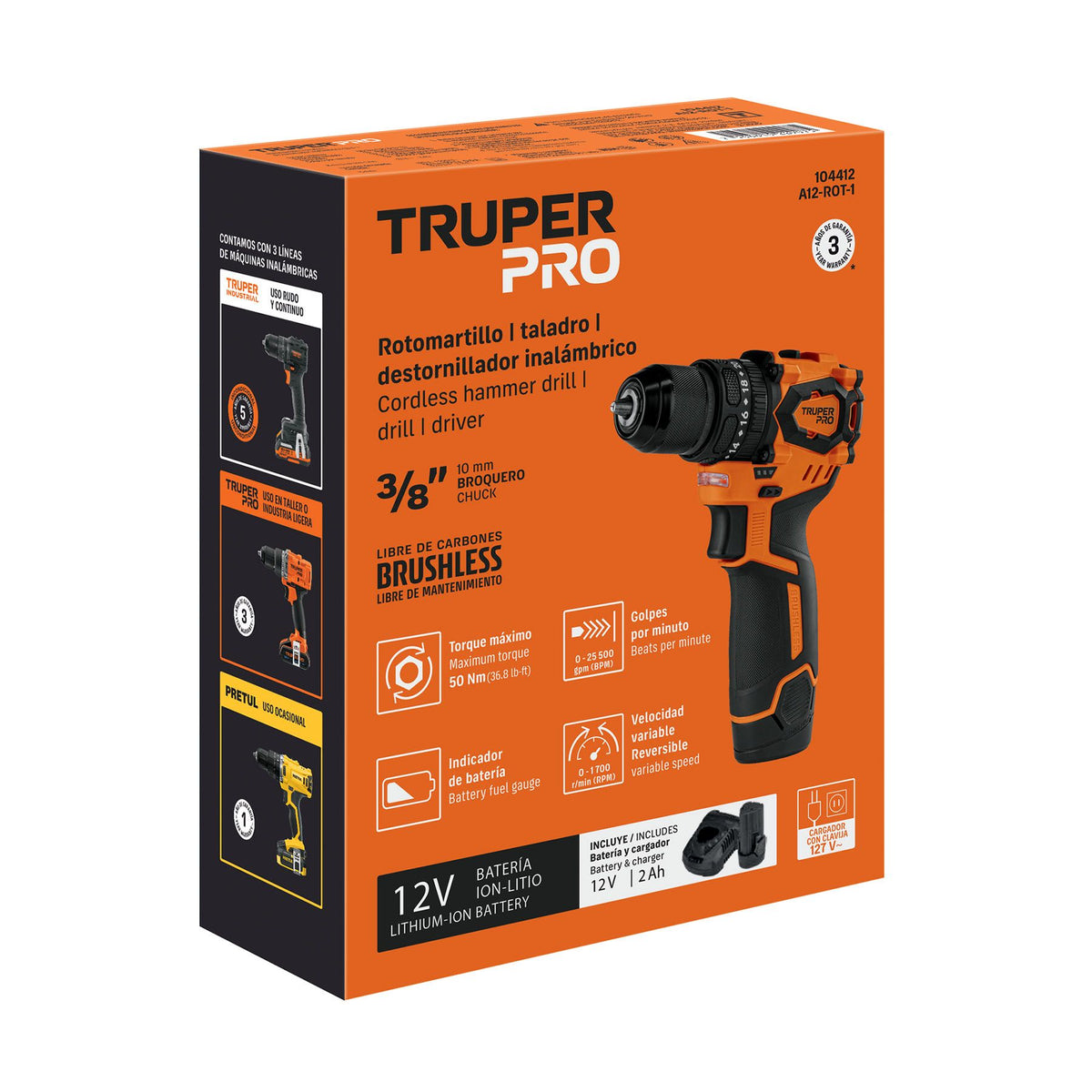 Caja del rotomartillo, taladro y destornillador inalámbrico Truper Pro A12-ROT-1 de 12 V
