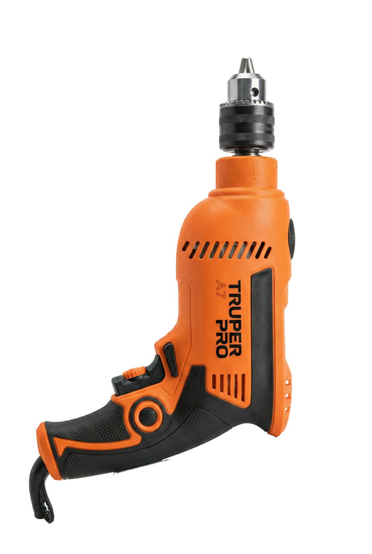 Rotomartillo Truper PRO ROTO-1/2A7 de 650 W en posición vertical, naranja con negro, con broquero de 1/2 pulgada