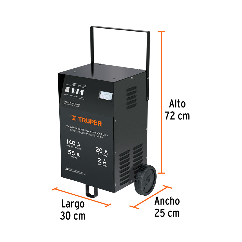 Cargador de 140 A para baterías de 12 V, con ruedas, Truper