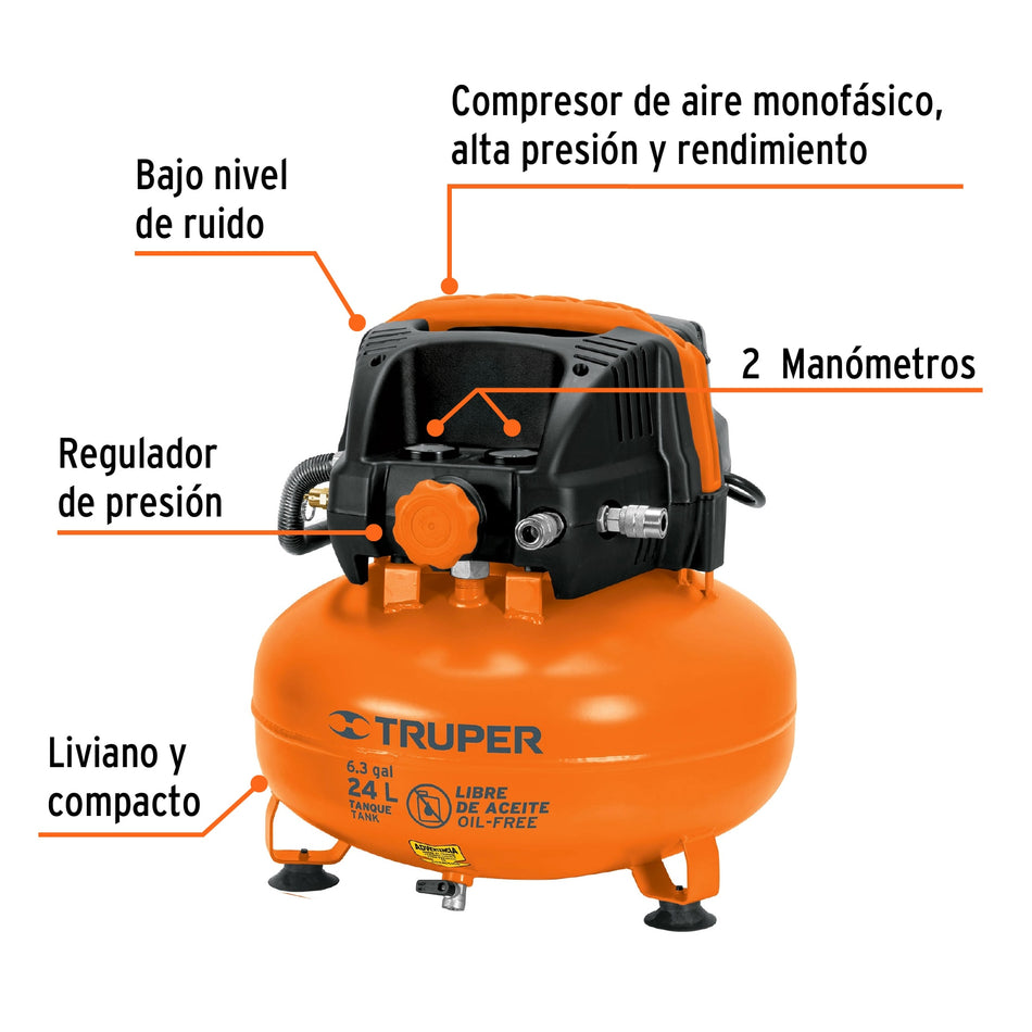 Kit compresor libre de aceite 24 L, 2-2/3 HP, PIPI-420 y manguera Pintura