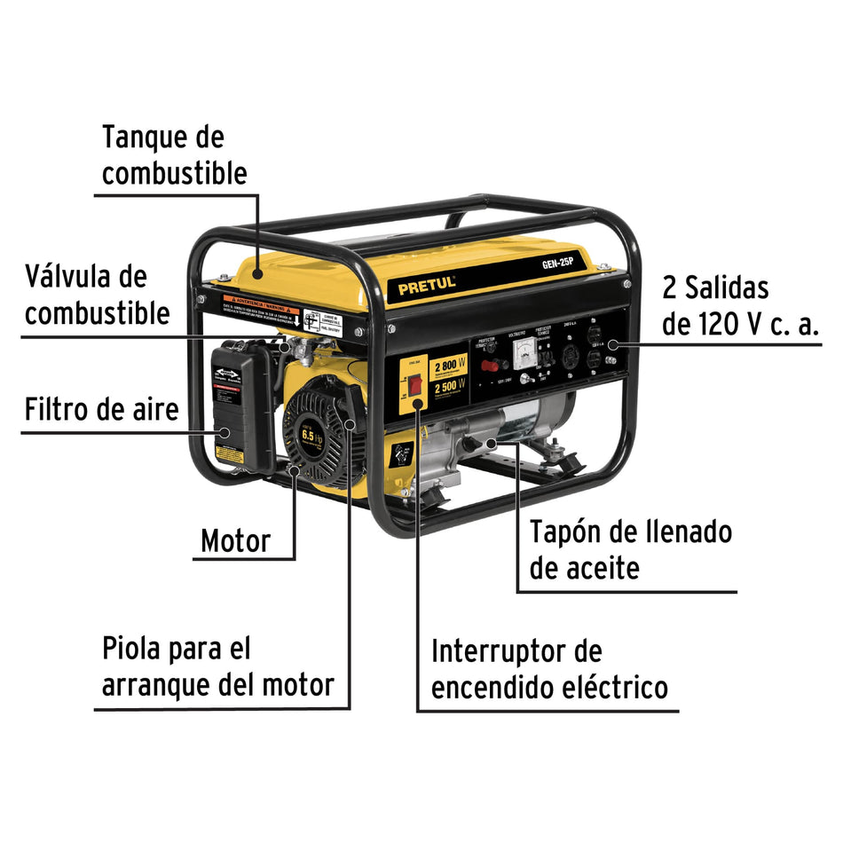 Generador portátil 2.8 kW motor a gasolina, Pretul