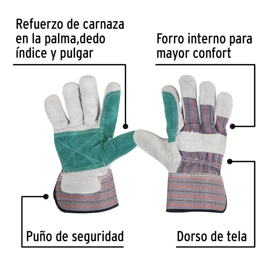 Guantes de carnaza y loneta con refuerzo, unitalla, Pretul