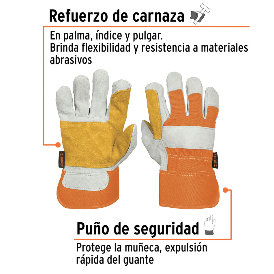 Guantes de carnaza y loneta, con refuerzo, unitalla, Truper