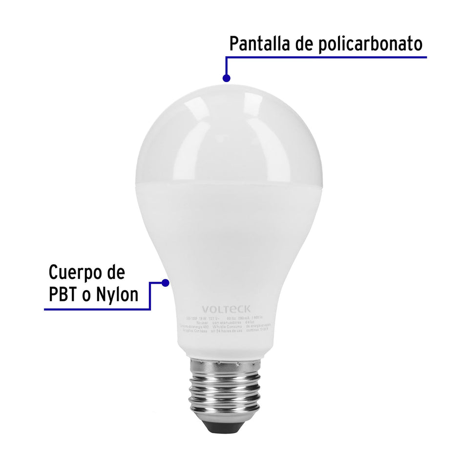 Pack de 4 lámparas de LED A19 18 W luz de día, caja, Volteck